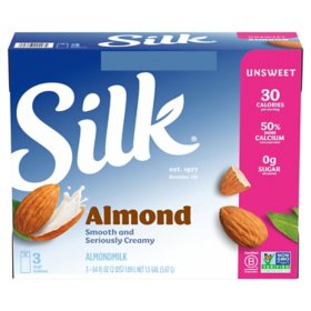Silk Unsweetened Original Almond Milk half gallon, 64 oz., 3 pk.