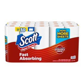 Scott Fast Absorbing Choose-A-Sheet 1-Ply Paper Towels 15 rolls, 108 sheets/roll