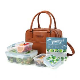Veronica Jamison Faux Leather Lunch Bag with Food Storage Containers, Choose Color