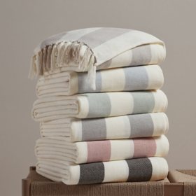 Member's Mark Cotton Stripe Throw with Tassels, 60" x 70"  