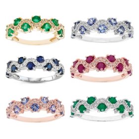 Round Cut Genuine Gemstone and Diamond Accent Band in 14K Gold