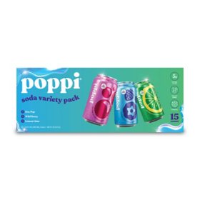 poppi Prebiotic Soda Blue Box Variety Pack 12 fl. oz., 15 pk.