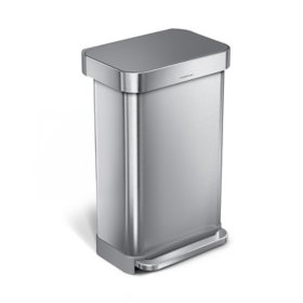 simplehuman 12-Gal Rectangular Step Can with Liner Pocket, Brushed Stainless Steel with Grey Plastic Lid  & Code M Custom-Fit Liners, 60 pack. 