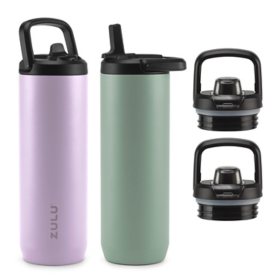 Zulu Base Stainless Steel Water Bottle with Lids., 2 Pack 24oz each, Includes 2 Extra Lids (Choose Color)